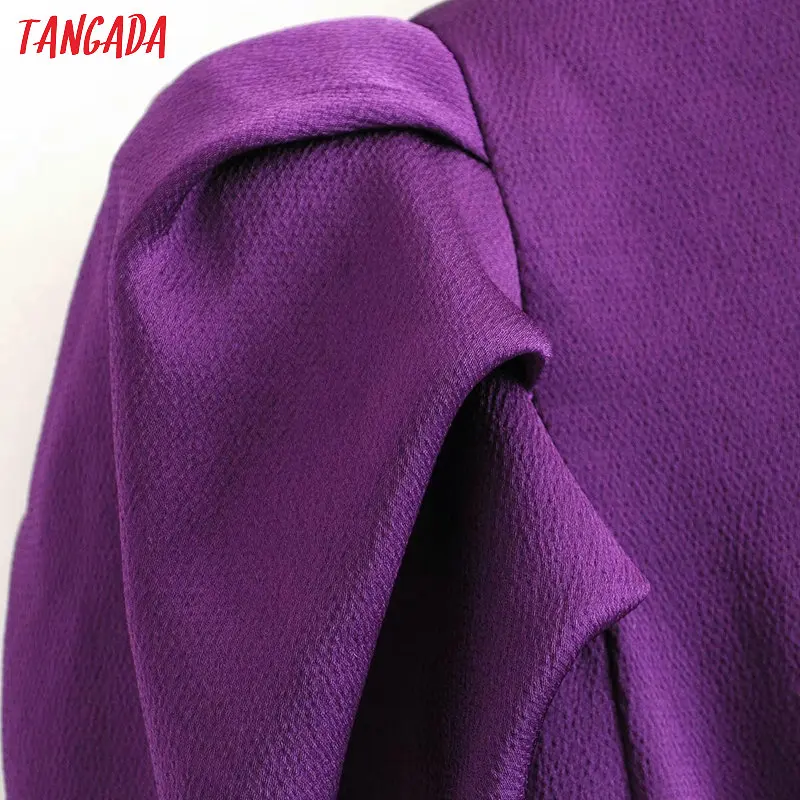 Tangada Женская винтажная фиолетовая блузка с бантом на плече и круглым вырезом с длинным рукавом, шикарная винтажная рубашка, blusas femininas 3A71