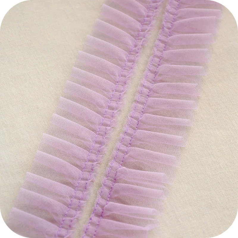 1 м плиссированная сетчатая кружевная ткань 3D Цветочная фиолетовая зеленая