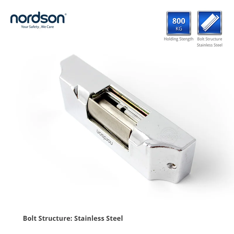

Nordson Original DC12V Fail-secure/Fail-Safe type Stainless Steel Surface Mounted Electric Strike Door Lock Holding Force 800KG