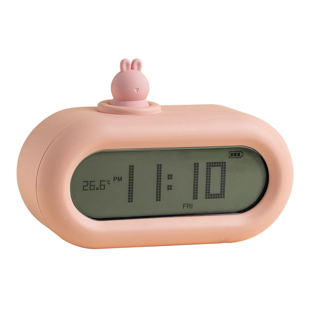 

USB Charging Alarm Clocks Cute Cartoon Time Temperature Display Nightlight Alarm Clocks for Home Bedroom Office