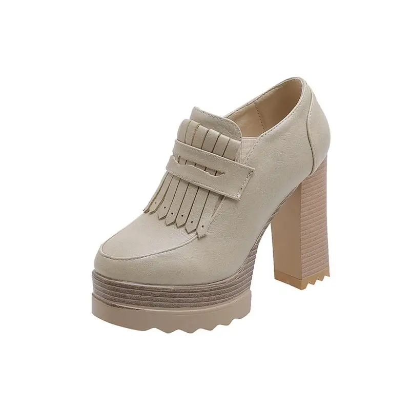 

Fanyuan 2021 Plus size 34-42 New women pumps round toe platform shos woman tassel thick high heels ladies casual dress shoes