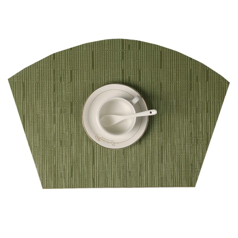 

European Style Bamboo Pattern Placemat PVC Fan Shape Anti-slip Insulation Pad For Dining Table Decoration Kitchen Accessories