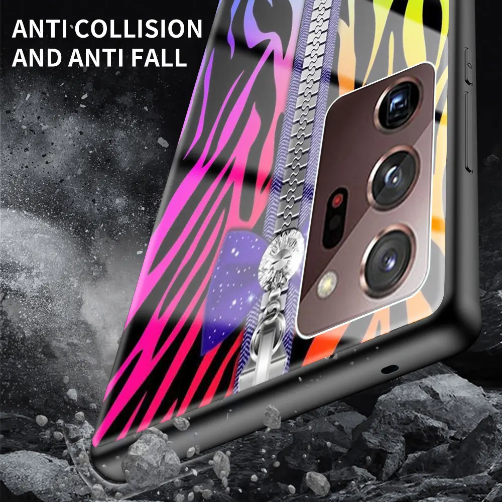 

Zipper Printing Glass Case For Samsung Galaxy S20 FE S10 S9 S8 Plus S10e Note 10 20 Ultra 9 8 Tempered Phone Covers