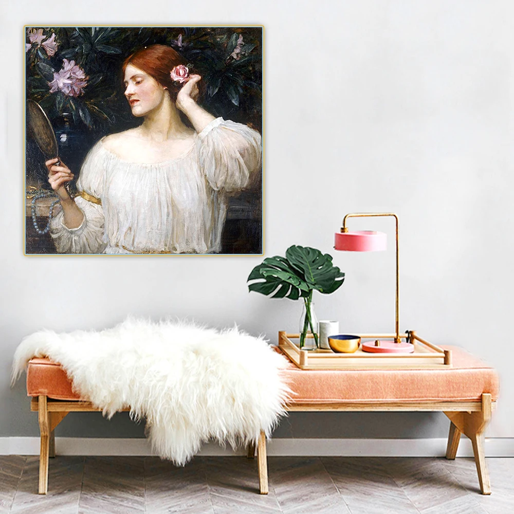 

Holover Canvas Oil Painting Aesthetic Home Decoration William Waterhouse"Vanity"Romanticism Mythology Artwork Wall Art Poster