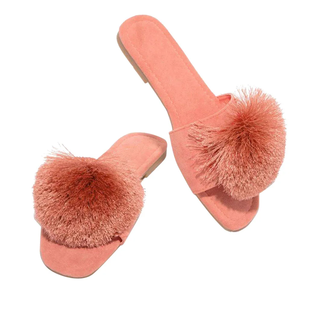 Женские меховые шлепанцы Натуральным лисьим мехом без задника с открытыми