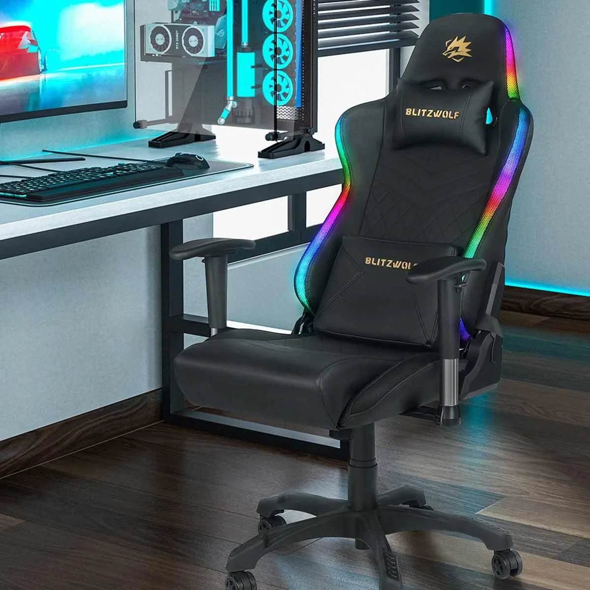 

Игровое кресло BlitzWolf RGB, Гоночное игровое кресло, офисное кресло, вращающееся кресло руководителя, компьютерное кресло со светодиодной подс...