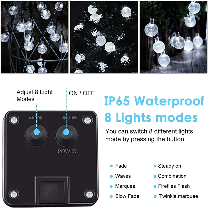 

Globe Solar Stringlights 60 LED Bulbs Waterproof 8 Modes Decoration for Outdoor Patio Garden J99Store