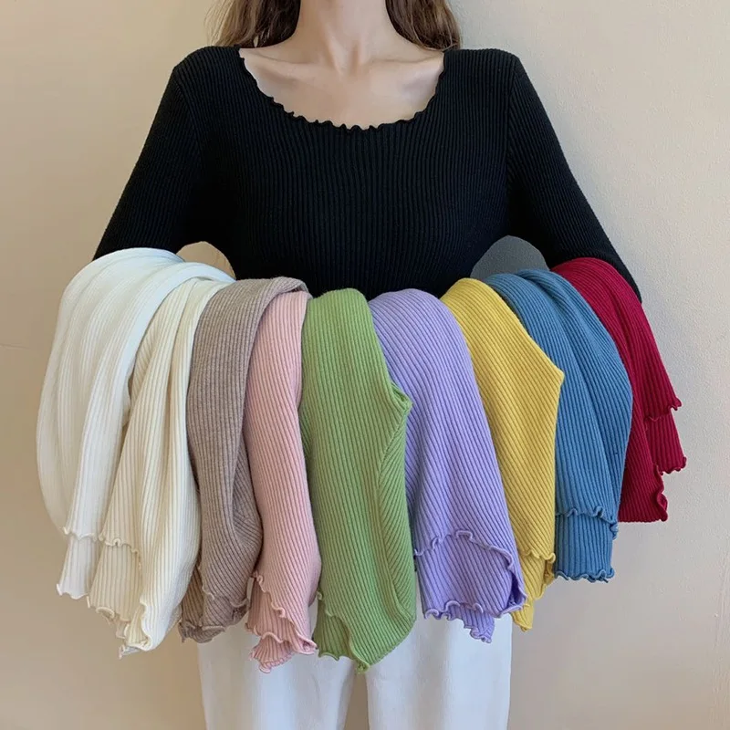 

Autumn Winter Women Bottoming Knitted Sweaters Casual Long Sleeve Solid Color Female Sweater Knitwear pulls femme