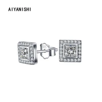 aiyanishi 925 sterling silver stud earrings halo princess cut silver stud earrings for women wedding engagement party lovergifts