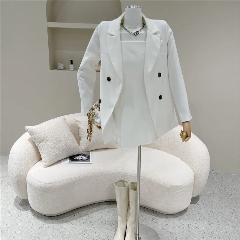 

Spring 2021 Niche Design New Dress With Suspenders + Korean Loose Casual Shoulder Padded Suit Jacket Two-piece Set For Women