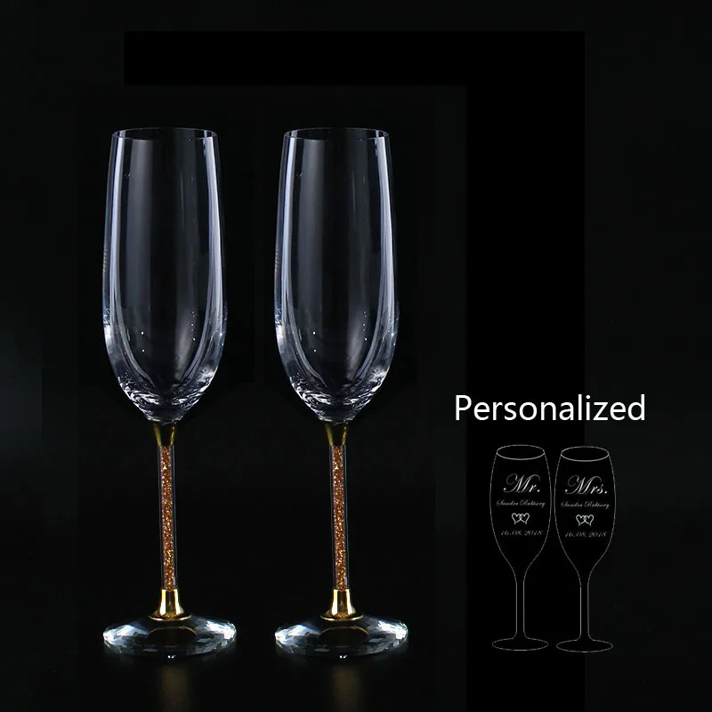 Gold Personalized Slanting Свадебные стеклянные es с подарочной коробкой персонализировать шампанское флейты золотые Хрустальные Вечерние Бокалы свадебные украшения H1190 - Цвет: Gold Personalized