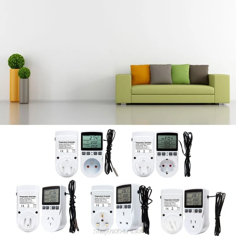 

Multi-Function Thermostat Digital Temperature Controller Socket Outlet w/ Timer Switch Sensor Probe Heating Cooling 16A D31 20