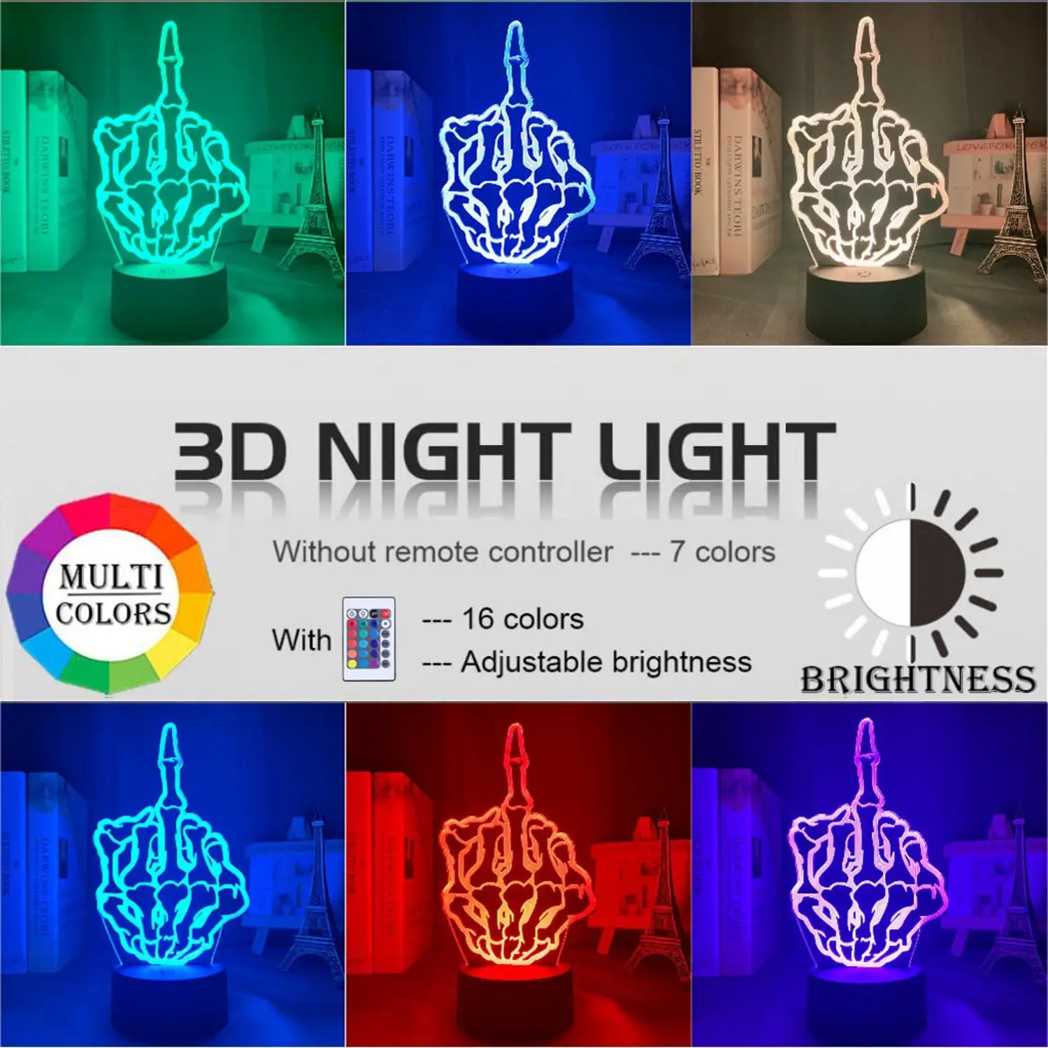 Акриловая 3D лампа "Средний палец черепа" ночник для взрослых мальчиков офисное украшение атмосферы, цветочная светодиодная ночная лампа.