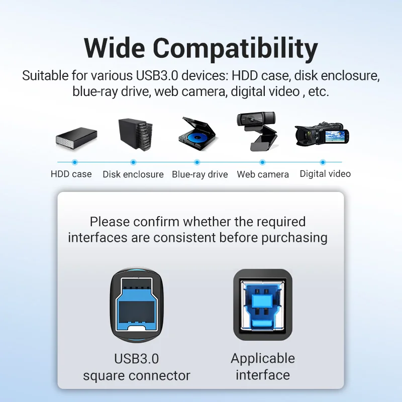 Vention USB C к Type B 3 0 кабель для HDD чехол Корпус диска веб-камера цифровая видео Blue ray Drive