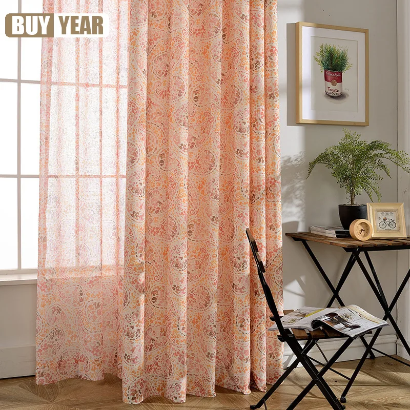 

Modern Curtains for Living Dining Room Bedroom Simple Printed Cotton and Linen Fabric Curtain Tulle FinishedProductCustomization