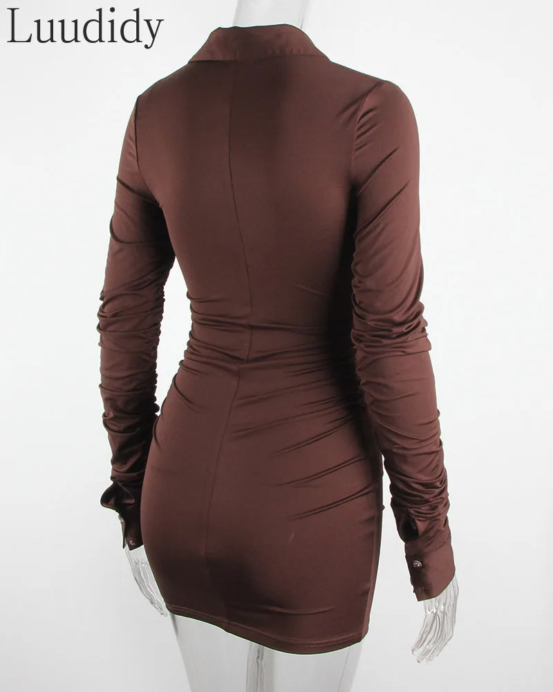 

Women Elegant Single-Breasted Design Slim Long Sleeve Shirt Dress