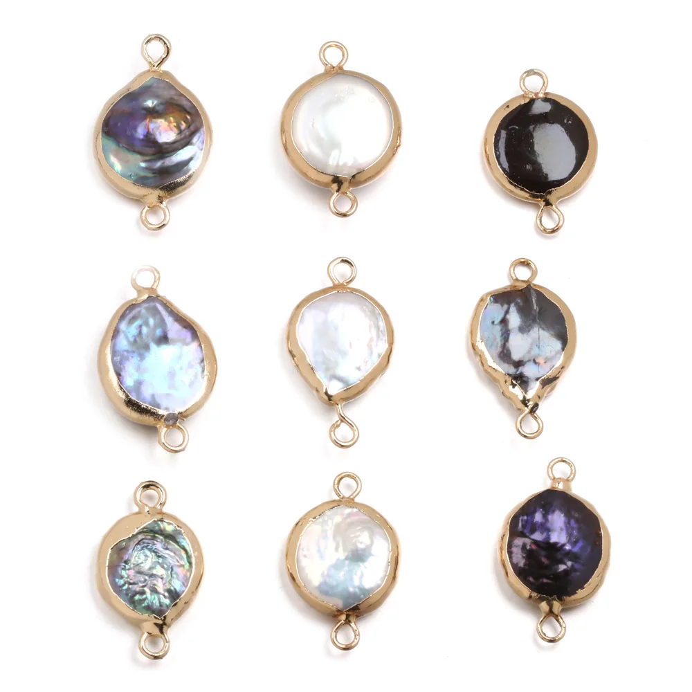 Натуральный пресноводный жемчуг подвеска эллиптический Соединитель с двумя