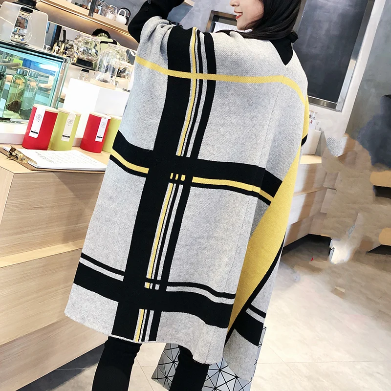 Шерстяной свитер с открытым стежком толстое пончо кисточками женская накидка