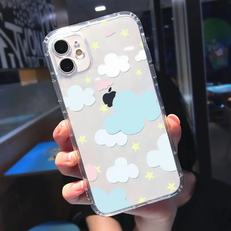 

Cartoon clouds cute Phone Case Transparent for iPhone 11 12 mini pro XS MAX 8 7 6 6S Plus X 5S SE 2020 XR