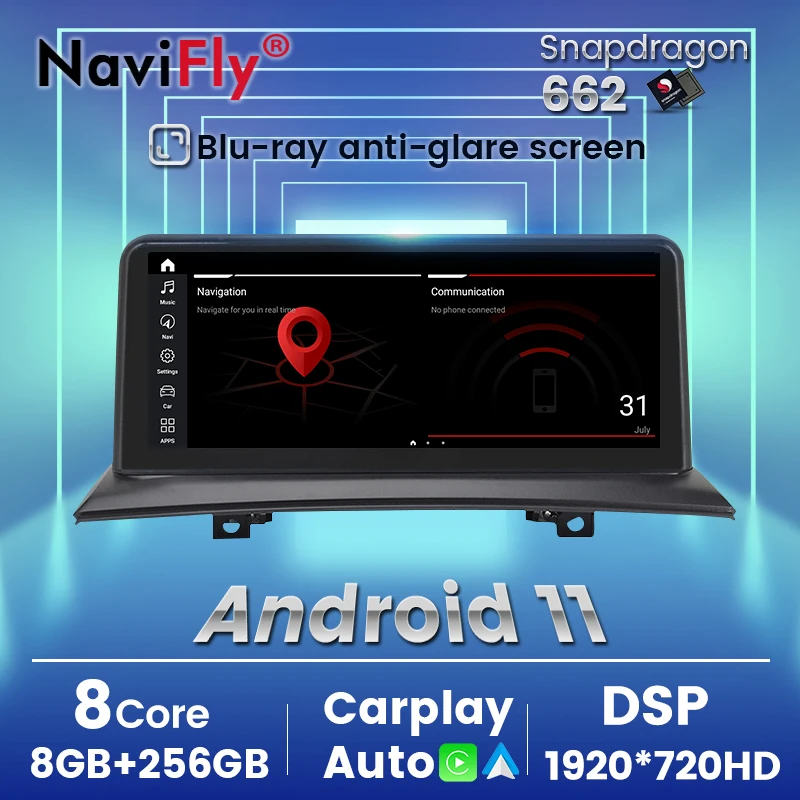 NaviFly Android 11 API30 Car Multimedia Player Navigation GPS For BMW X3 E83 Qualcomm Snapdragon 662 8GB 256GB 10.25 Screen DSP |