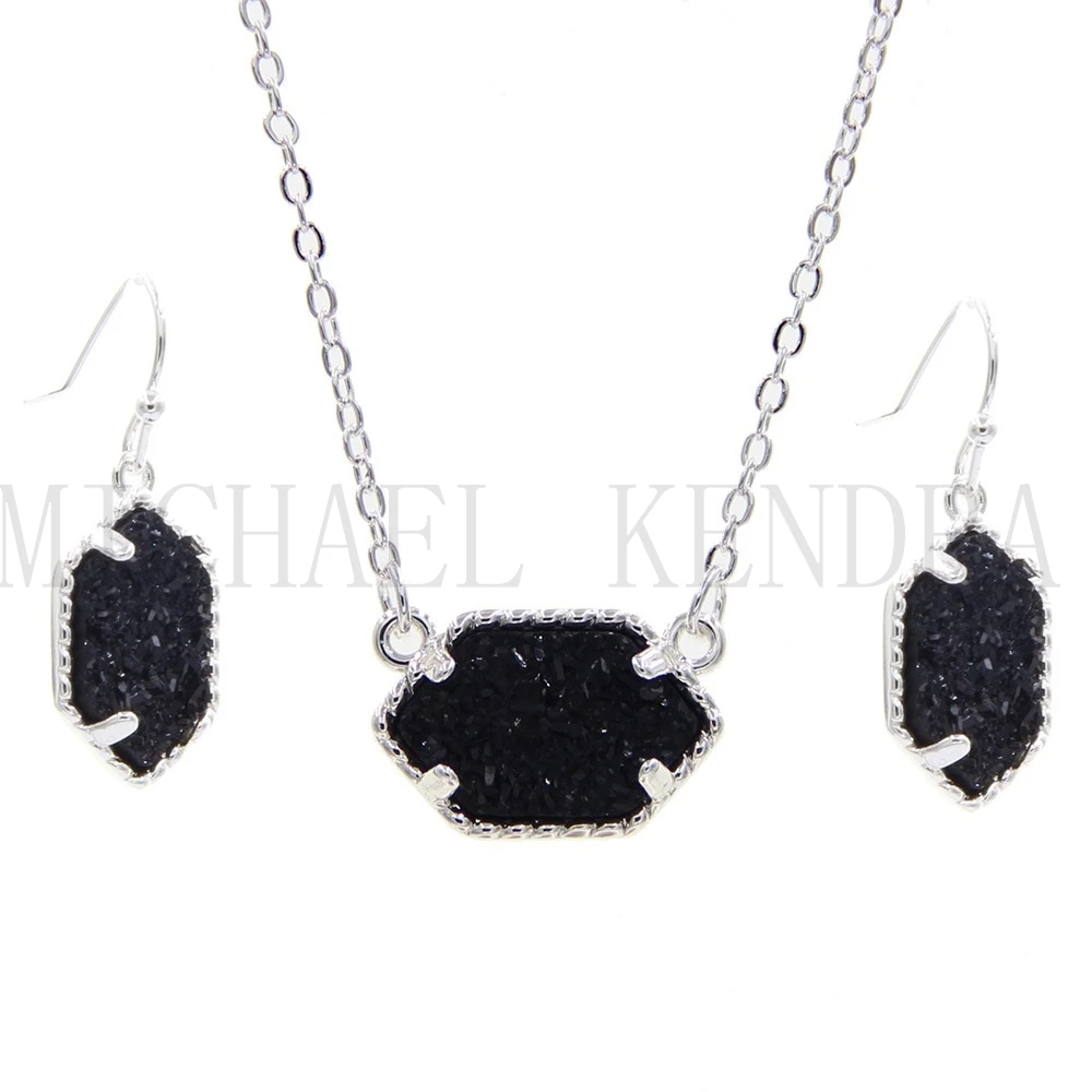 Агат Drusy Ожерелье Серьги Вдохновленный ювелирных изделий набор смолы