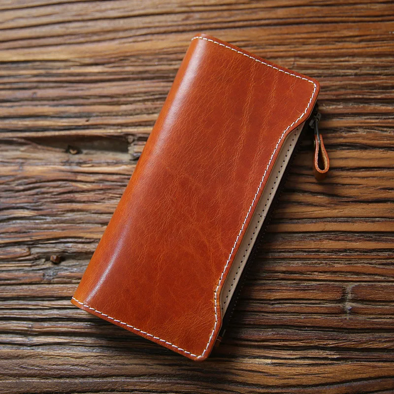 

Men's Portable Handmade Long Wallet Genuine Leather Retro Black Buckle Wallet Top Layer Cowhide Wallet Large Casual HandbagLB022