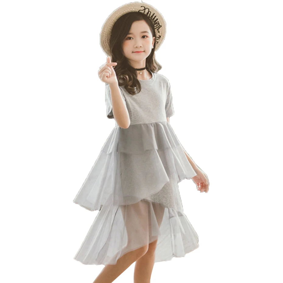 Платье для девочек лоскутное Сетчатое платье многослойные платья с круглым