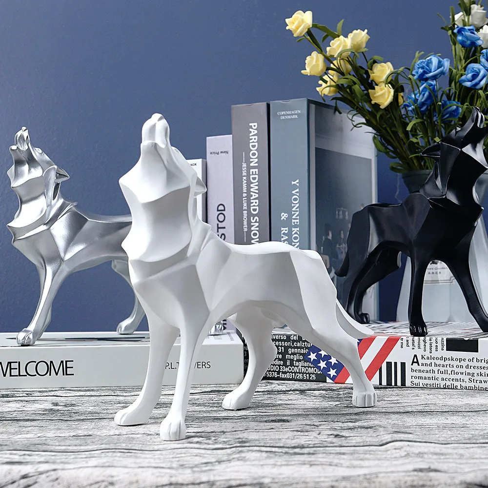 Nordic Home Decor Sculpture Crafts Resin Abstract Wolf Statue Geometric Animal Figurines Office Room Interior Desk Decoration | Дом и сад