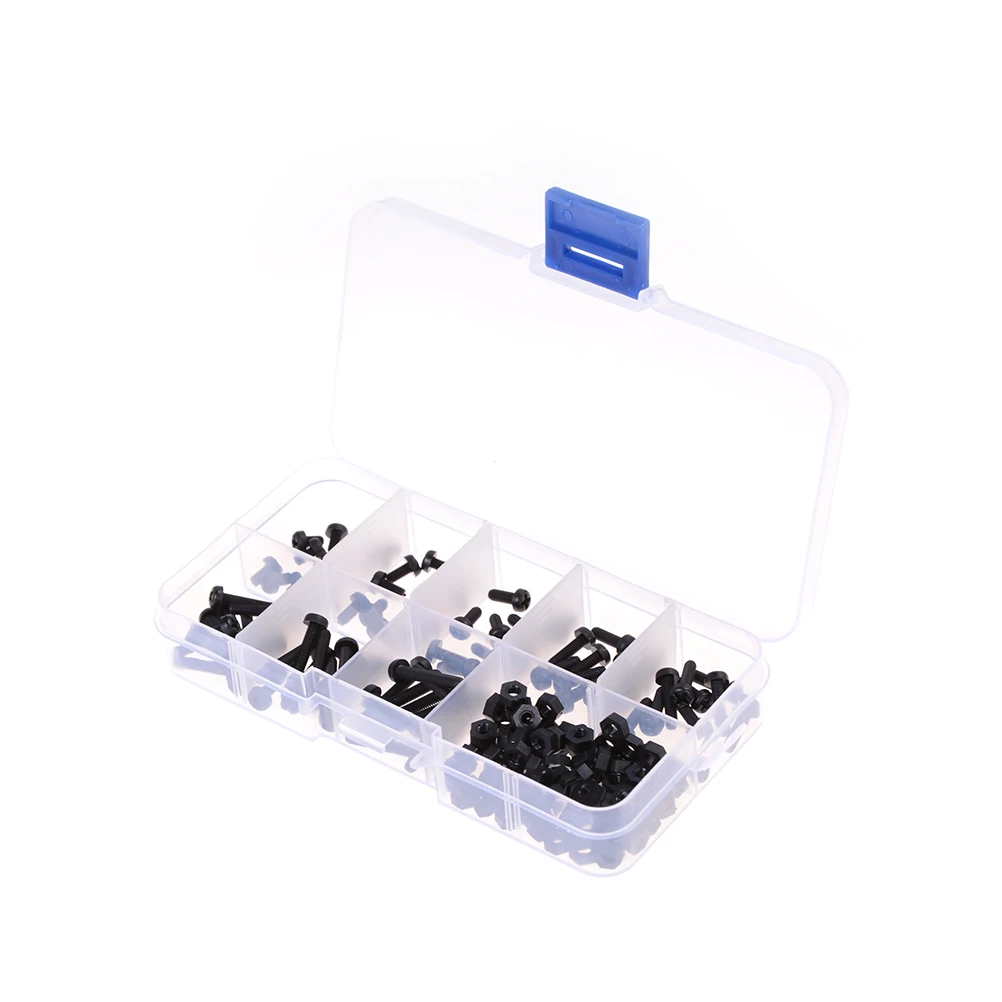 Винты/гайки черного цвета M3 нейлоновые черные шестигранные 8 размеров набор в