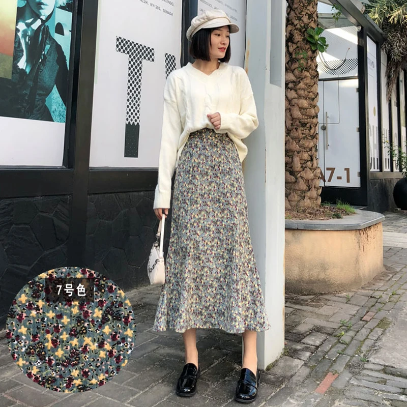 

Limiguyue All Match Women Retro Trumpet Mermaid Sweet Spring Floral Print Skirt High Waist Elegant Chic Long midi skirts K443