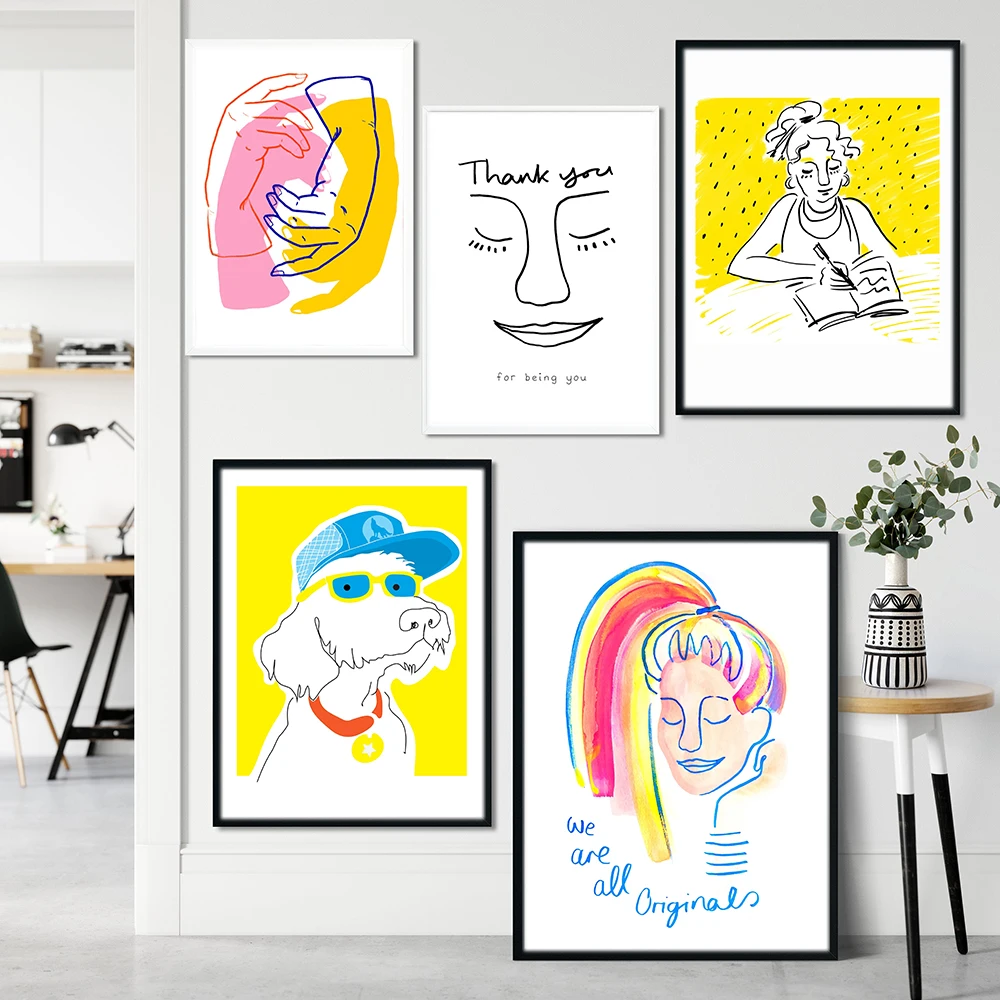 

Modern Abstract Line Cool Dog Girl Wall Art Canvas Painting Nordic Posters and Prints Wall Pictures for Living Home Decoration