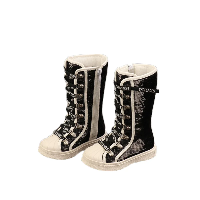 

2020 Winter Girls Princess Boots Shell Head Children Martin Boots Girls Mid Calf Casual Boots Plush Kids Sports Shoes KS688