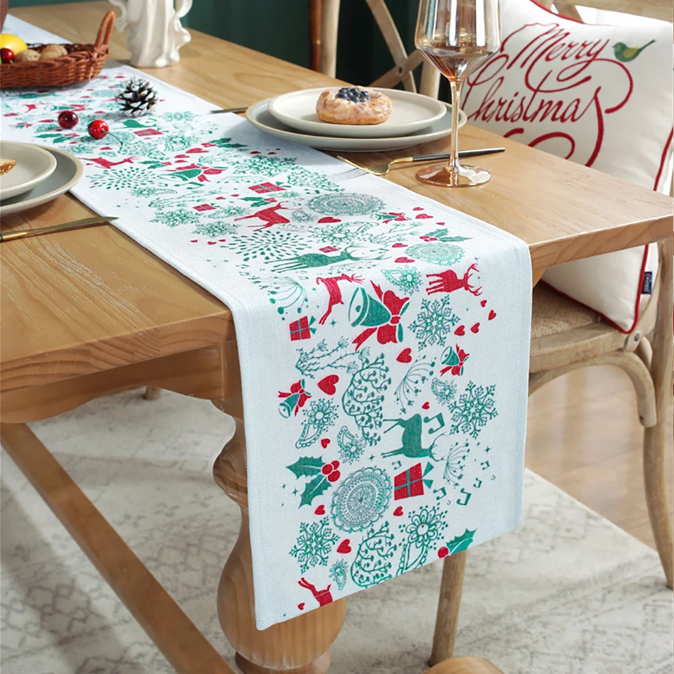 Table Runners Christmas New Year Party Decorations Polyester Xmas Tree Snowflake Printed Dinner Cover Flag Tablecloth | Дом и сад