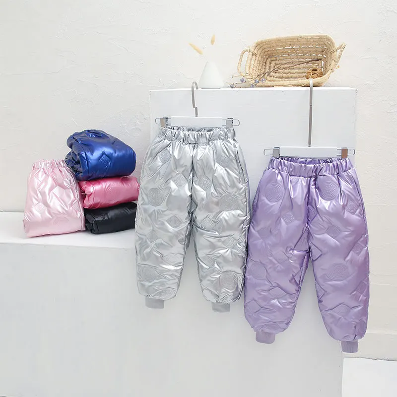 

Toddler Children Kids Boys Girls Winter Pants White Duck Down Padded Thicken Fashion Warm Trousers Teenager Waterproof Ski Pants