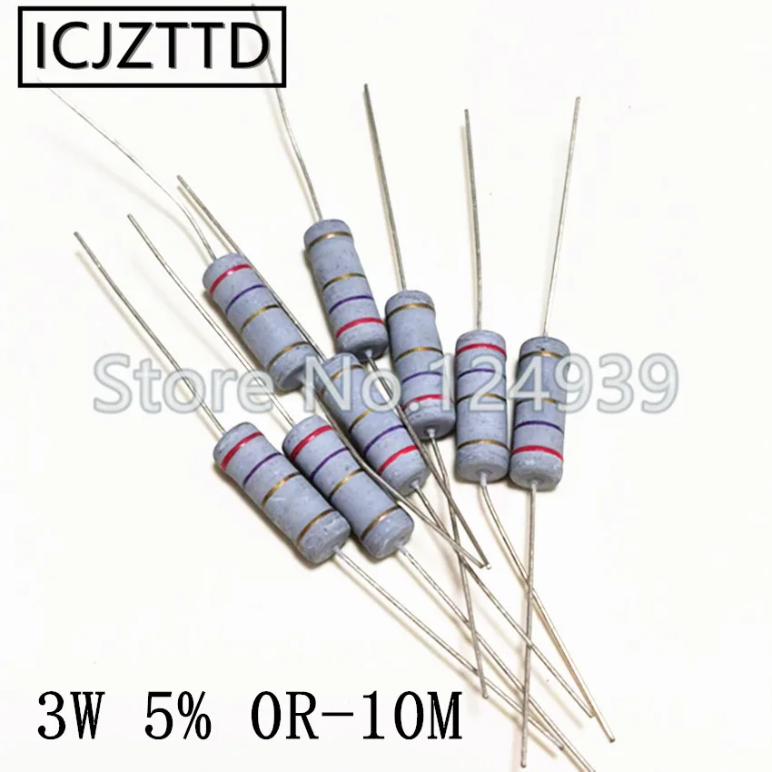 200 шт./пакет 3w 5% 3W карбоновый пленочный резистор 62R 68R 75R 82R 91R 100R 120R 150R 180R 200R 220R 240R 270R