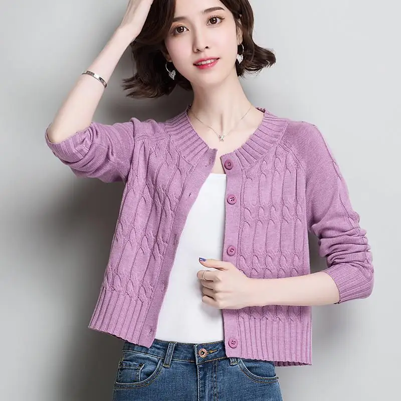 

Women 2021 Spring Autumn Single Breasted O-Neck Casual Sweaters Female Solid Knitted Jackets Jumpers Short Cardigans Coat C226