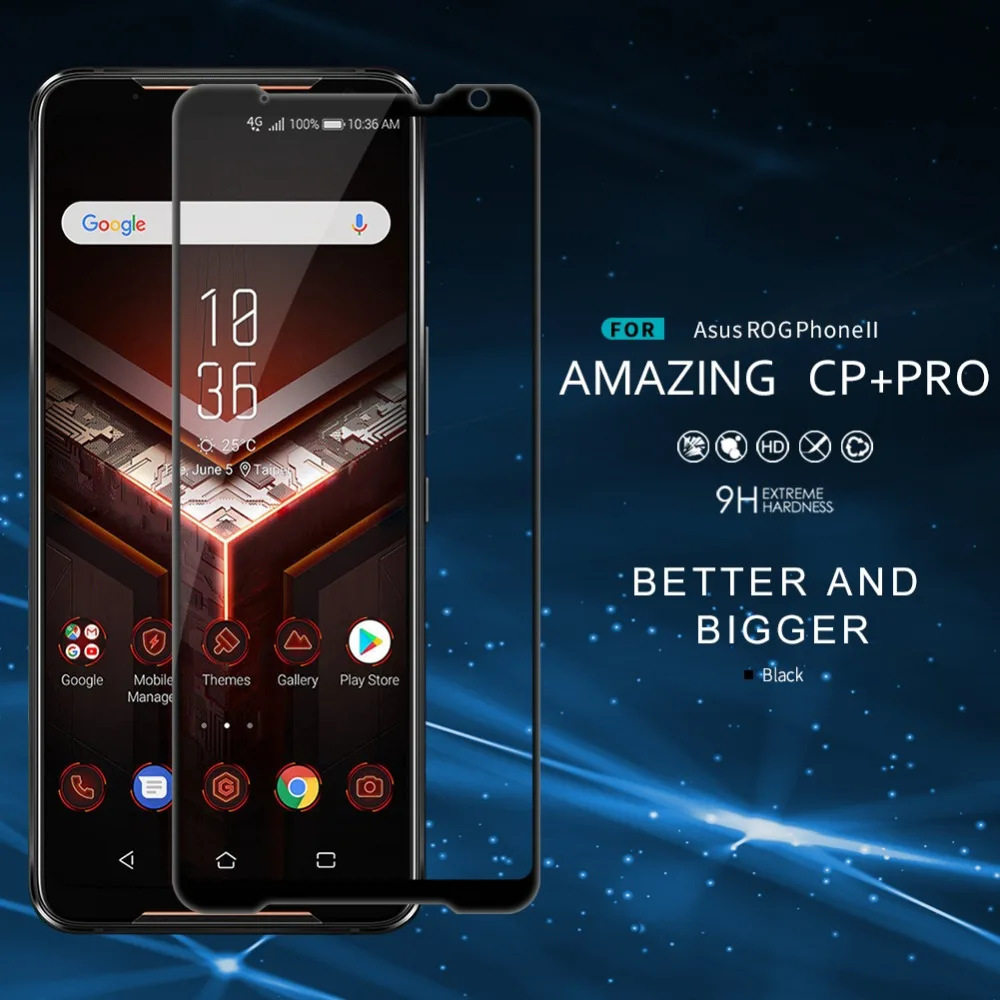 Для Asus ROG Phone II CP+ PRO Полное покрытие из закаленного стекла 9H 2.5D изогнутая Защитная пленка для экрана NILLKIN Amazing Nanometer пленка