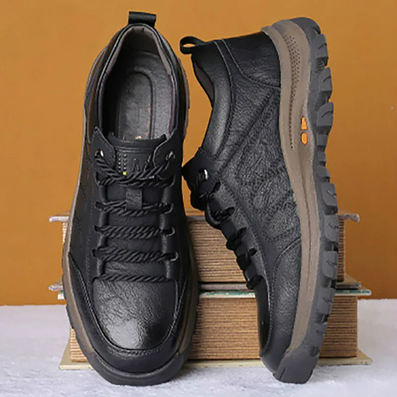 

Brand New Men Casual Shoes Spring Split Leather Thick Buttom Wear-resistant Shoes British Style Men's Fashion Sneaker