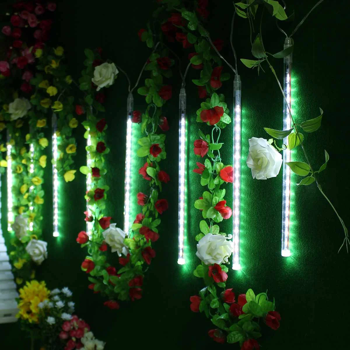Белый 8 шт./компл. 30 см 144LED Душ Дождь Огни падающая звезда сосулька Снегопад Рождество светящаяся гирлянда - Испускаемый цвет: Белый