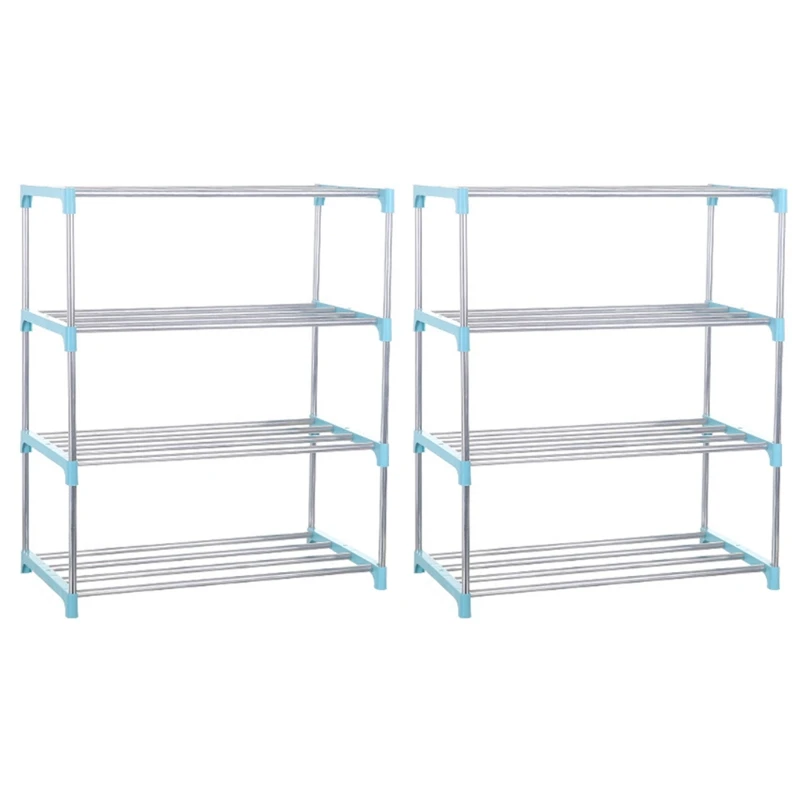 

2pcs/set Stainless Steel Storage Shelf Four-layer Simple DIY Assembly Shoe Rack Student Dormitory Home Removable Shoe Rack 649E