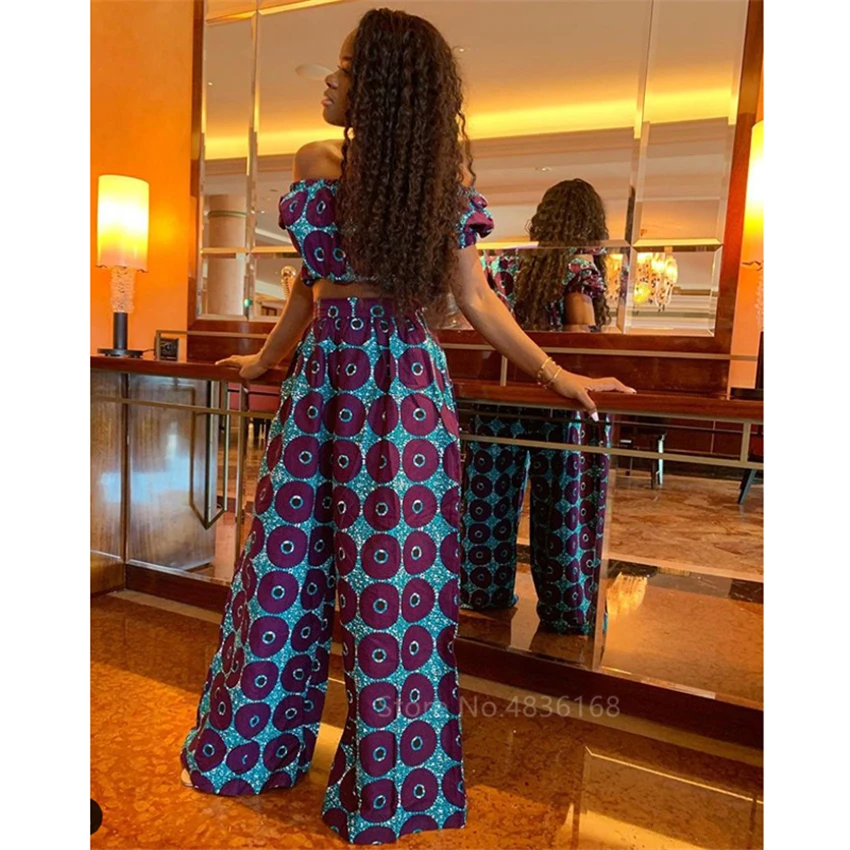 Мода 2021 женские туфли в африканском стиле Dashiki печати топ широкие штаны комплект