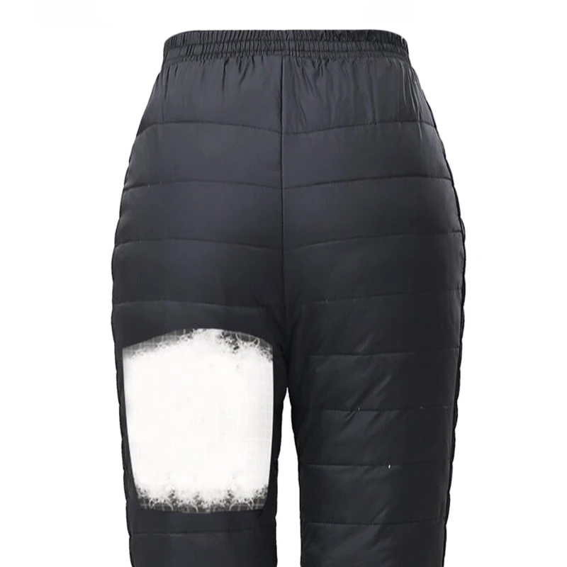 Женские теплые брюки на утином пуху повседневные Черные Облегающие с высокой