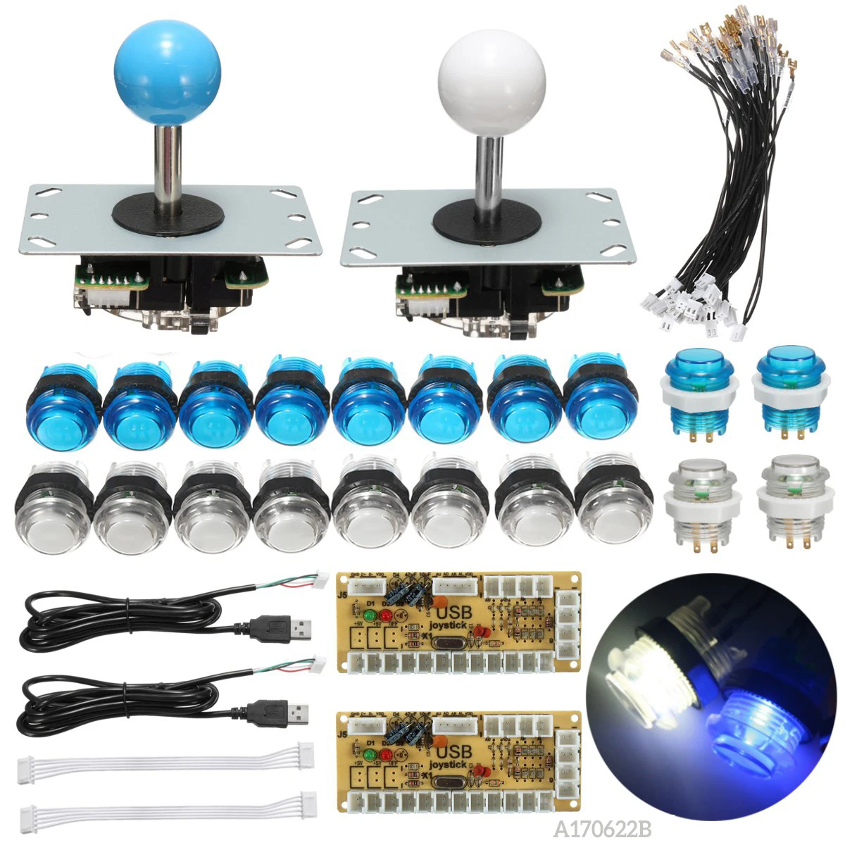 Аркадный джойстик DIY Kit части со светодиодный кнопочный+ ДЖОЙСТИК+ Нулевая задержка USB энкодер+ кабели игровой джойстик аркадные наборы DIY