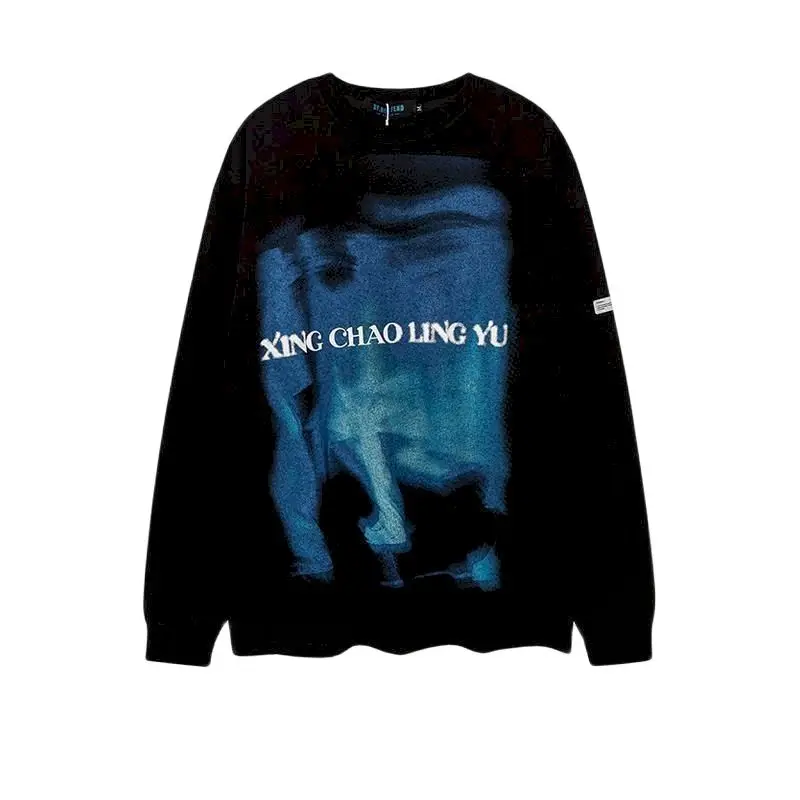 

High street pullover sweatshirt men long sleeve oversize autumn loose o-neck abstract goth punk Korean Harajuku female clothes