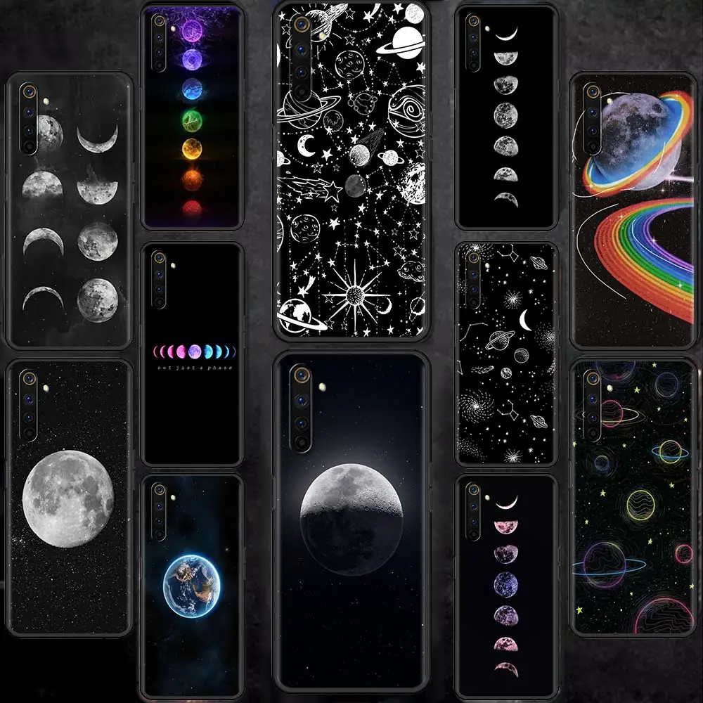 

Moon Stars Space Astronaut Black Cover For Oppo A52 A9 2020 A53 A94 A93 A74 5G Find X2 Lite Reno3 Pro Black Softshell Tampa