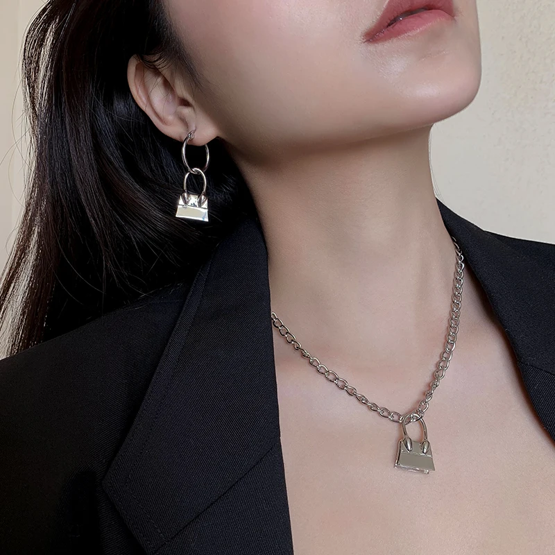 

High quality stereo smooth surface diamond bag earring earring fashion temperament new clavicle Necklace