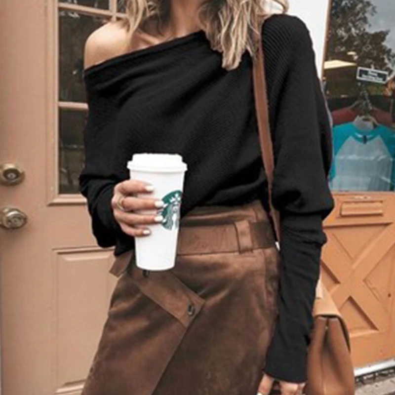 Модный женский однотонный пуловер с длинным рукавом повседневный Вязаный топ