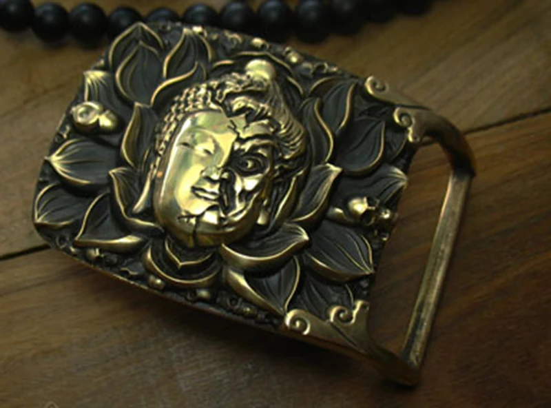 Высококачественная латунная пряжка для ремня с рисунком Будды лотоса ручной