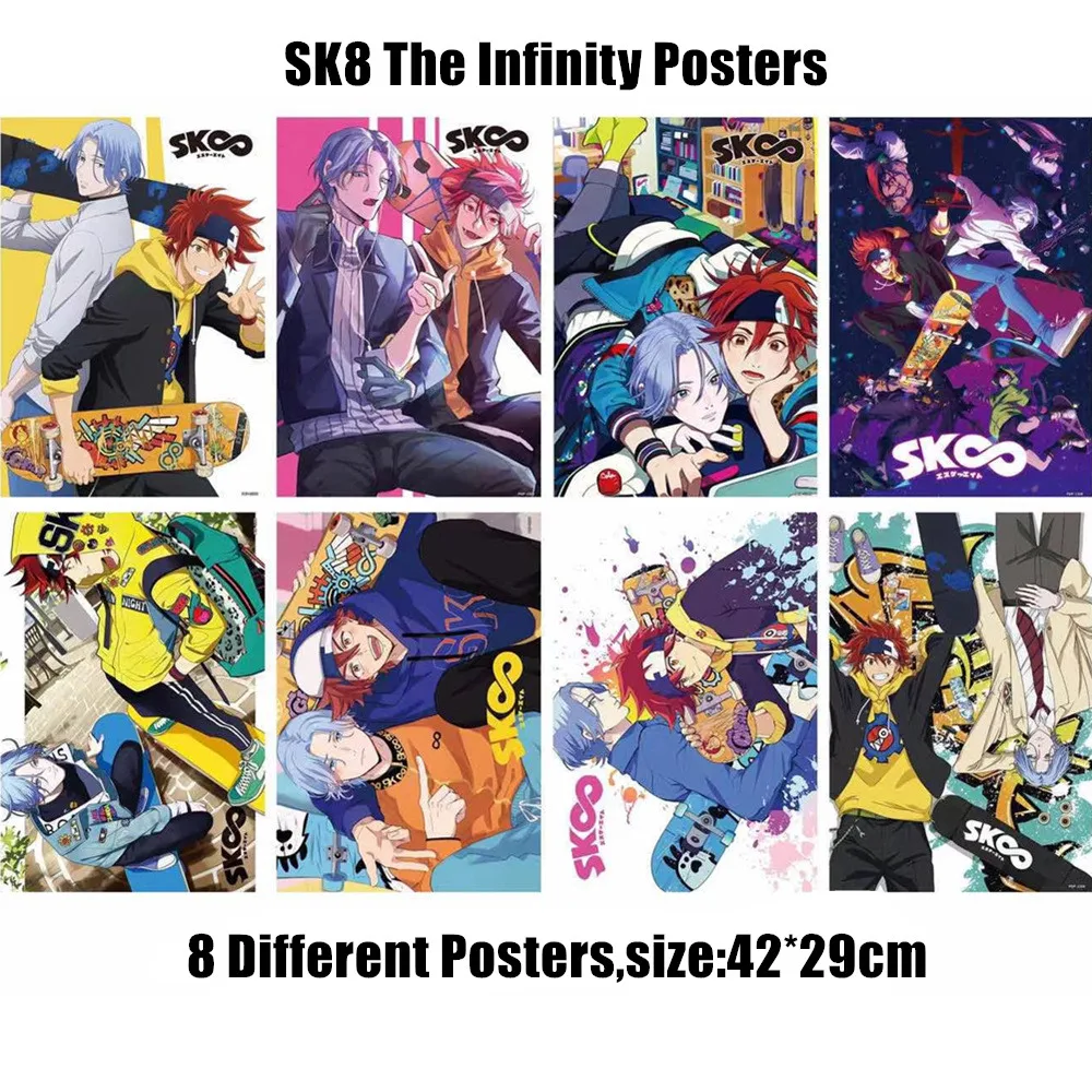 

8 pcs/lot Anime T SK8 The Infinity Poster Toy Reki Langa Miya Sticker Wall Picture 8 different Picture Embossed A3 Poster