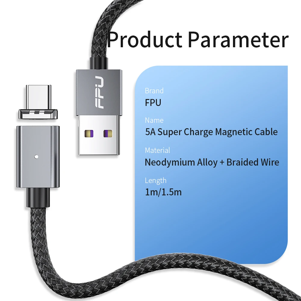 FPU 5A Магнитный кабель usb type C супер быстрая зарядка USB C магнитное зарядное устройство type-C зарядный шнур для мобильного телефона huawei Xiaomi провод